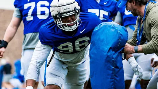 Aaron Hall at Duke's spring practice