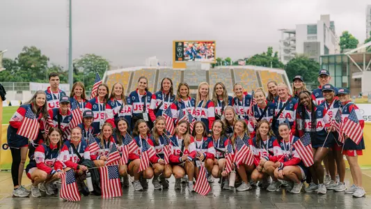 Team USA poses for a photo during the opening ceremony of the 2024 World Lacrosse U20 Championship in Hong Kong