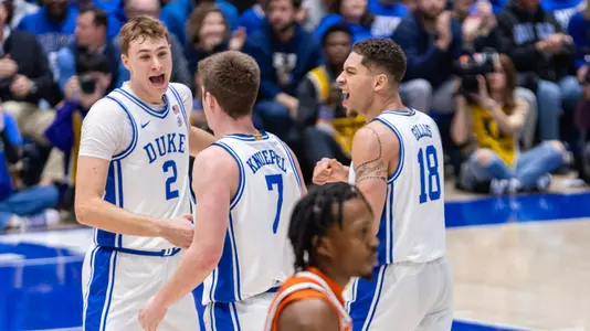 Duke basketball celebrates against Miami