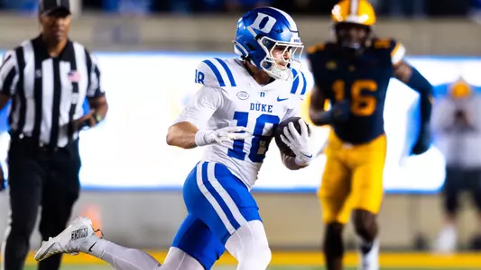 Duke wide receiver Cooper Barkate runs up the field after making a catch during the Blue Devils' 45-21 victory at Cal on October 4, 2025.