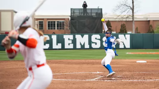 Dani Drogemuller pitching at Clemson March 9
