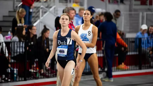 Stephanie Moss looks on before her race at the 2025 ACC Indoor Championships
