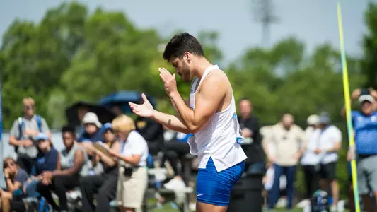 Matt Prebola claps following javelin attempt at 2025 ACC Outdoor Championships