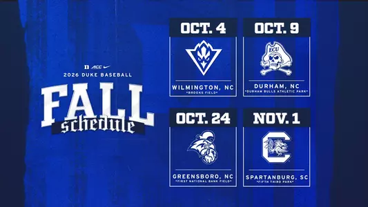 Graphic announcing Duke baseball 2026 fall schedule