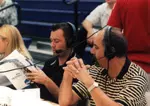 Chuck LaMendola and Jeff Lewis (r-l) called the action in the 2003 radio broadcast.