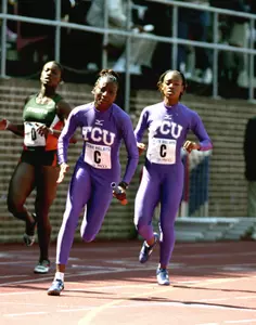 Sophomore Virgil Hodge (pictured left) collected three gold medals on the day, winning the women's 100m and 200m and as part of the 4x100 record-setting relay squad.