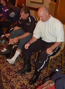Boot Fitting Party: Each TCU player and coach received a custom pair of Nocona boots as part of their bowl gifts.