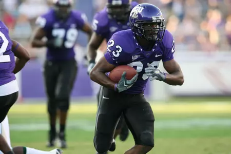 Senior tailback Aaron Brown ranks 12th on TCU's career rushing list with 2,049 yards.