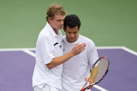 Kriegler Brink (left) and Slah Mbarek (right) posted wins in singles after teaming up for a doubles victory Friday.