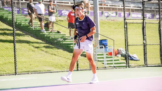 Duncan Chan celebrates during TCU's 4-0 victory over Cornell.