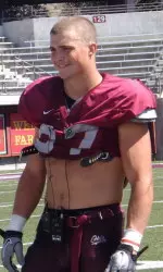 Jordan Tripp participates in media day which took place immediately after the scrimmage.