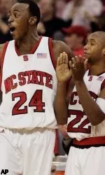 Tony Bethel (right) enjoys final moments of Wednesday's victory over New Orleans with Julius Hodge.