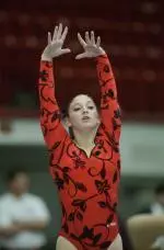 Senior Cori Goldstein won both beam and floor in the Pack's first meet of the season.
