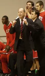 Herb Sendek reacts after an NC State steal during the first half.