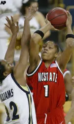 Khadijah Whittingham shoots as Georgia Tech's Jessica Williams defends during the second half.