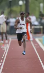 Dexter Adams won the long jump at the Duke/Asics Twilight