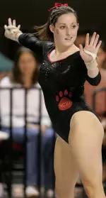 Sophomore Leigha Hancock was the Pack's top finisher on all three of her events in the Hearts Invite, including a 9.95 on floor.