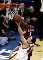 Andrew Brackman drives on FSU's Al Thornton in last year's ACC Tournament.