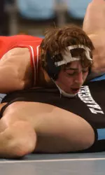 Kody Hamrah pinned his Virginia Tech opponent in 41 seconds, to help NC State wrestling win