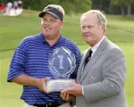 Carl Pettersson with golfing legend Jack Nicklaus after winning the Memorial