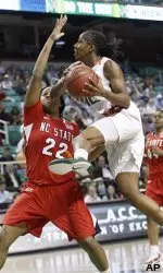 Shenise Johnson goes against NC State's Bonae Holston.