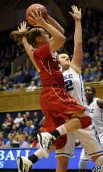 North Carolina State's Marissa Kastanek (23) shoots over Duke's Tricia Liston (32).