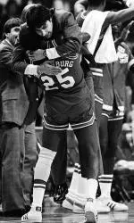 Dereck Whittenburg celebrates the Pack's 1983 ACC Tournament semifinal win over North Carolina.