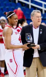 Kody Burke accepts the ACC's Kay Yow Scholar Athlete of the Year award on Friday, March 7