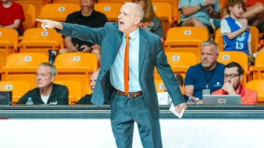 Ronny Fisher coaches his Campbell women's basketball team