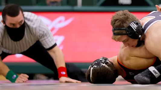 Bernie Truax works for a fall.