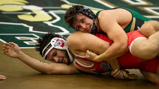 Jarad Priest wrestles in Cal Poly Tri-Meet.