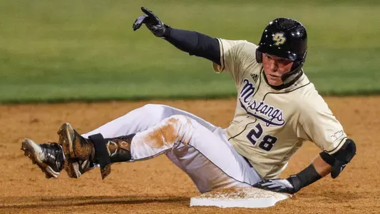 Myles Emmerson slides into second base.