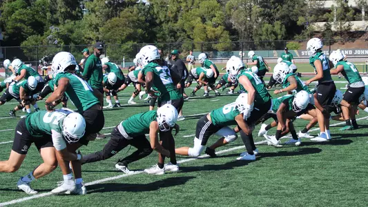 Blocking drills on first day of practice.
