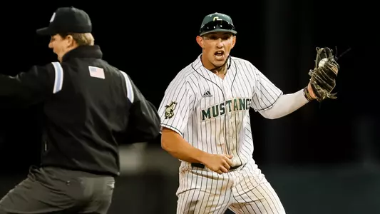 Cal Poly shortstop Brooks Lee gets the force out at second base.