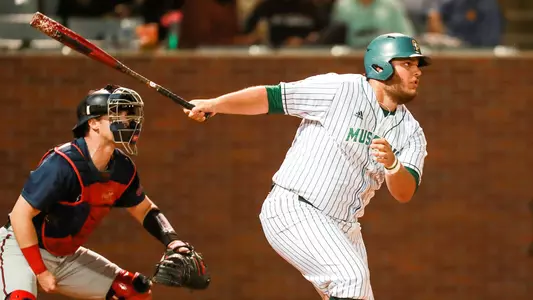 Joe Yorke singles against Dixie State.