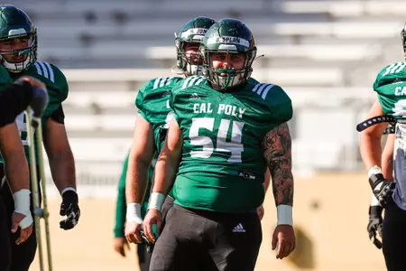 Dominic Splan prepares for 2021 spring scrimmage.