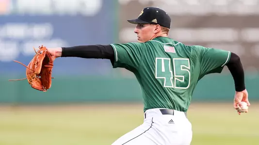 Kaden Sheedy throws a pitch for Cal Poly.
