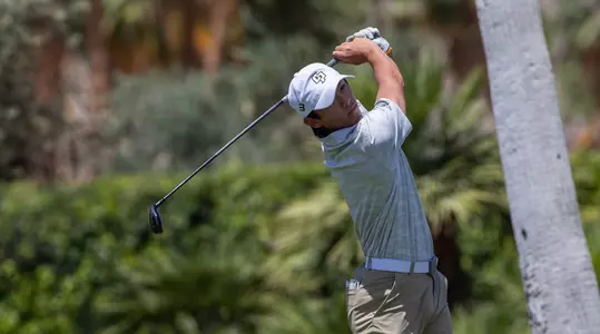 Baron Szeto follows drive at Big West finals.