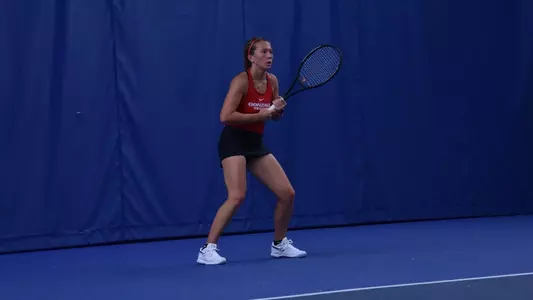 Maria Frampton awaits a serve
