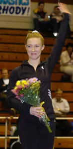 Senior Meagan Wilson scored a season-best 9.8 on floor to help lead GW to a 191.750-191.050 victory over EAGL member Maryland on March 2 at Smith Center.