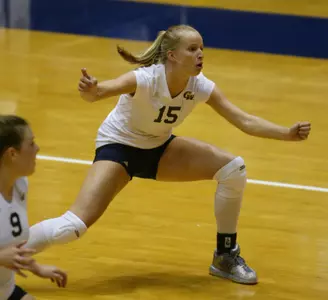 Janine Brown led the Colonials with 10 kills Saturday afternoon against Delaware State.