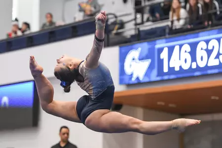 Karpova competes on floor.