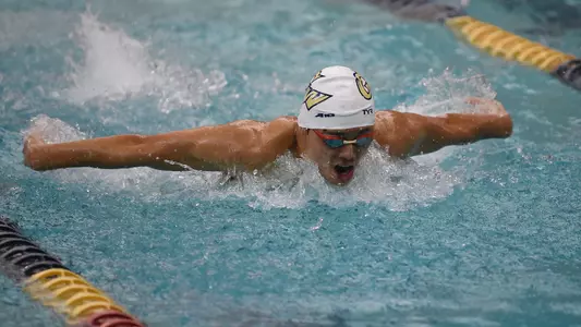 Dylan Koo swims vs. Virginia Tech.