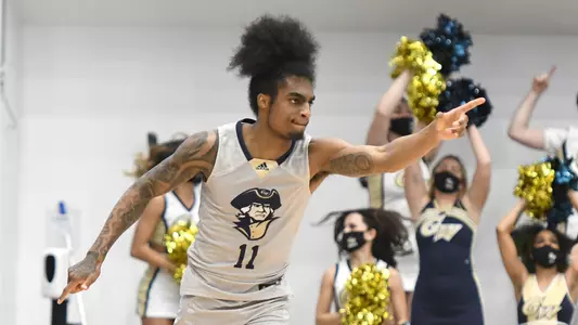 James Bishop celebrates vs. Davidson.