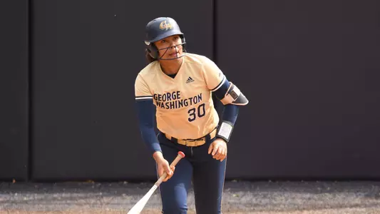 Mia Parker watches a hit vs. Dayton.