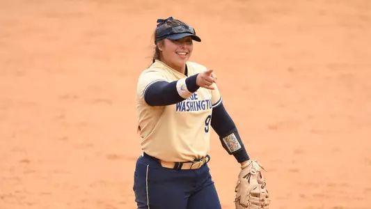 Alessandra Ponce celebrates a defensive play vs. Dayton.