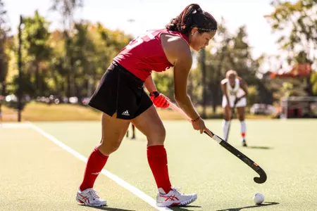 BLOOMINGTON, IN - September 24, 2023 - defender Yip van Wonderen #15 of the Indiana Hoosiers during the game between the James Madison Dukes and the Indiana Hoosiers at IU Field Hockey Complex in Bloomington, IN. Photo By Grace Waggoner/IU Athletics