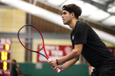 BLOOMINGTON, IN - March 10, 2023 - Luc Boulier during the meet between the Illinois State Redbirds and the Indiana Hoosiers at IU Tennis Center in Bloomington, IN. Photo By Kamaron Farver/Indiana Athletics