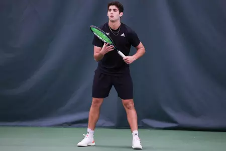 BLOOMINGTON, IN - April 16, 2023 - Sam Landau during the match between the Michigan State Spartans and the Indiana Hoosiers at IU Tennis Center in Bloomington, IN. Photo By Gretta Cohoon/Indiana Athletics