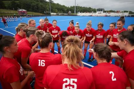 LYNCHBURG, VA - August 27, 2023 - the Indiana Hoosiers field hockey team during the match agains the Liberty Eagles at Liberty Field Hockey Field in Lynchburg, VA. Photo By Sammy Nance/Indiana Athletics